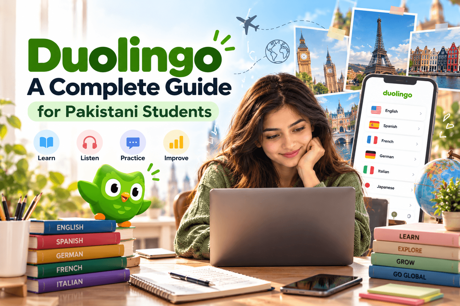 Duolingo English Test complete guide for Pakistani students with online learning and international study visuals